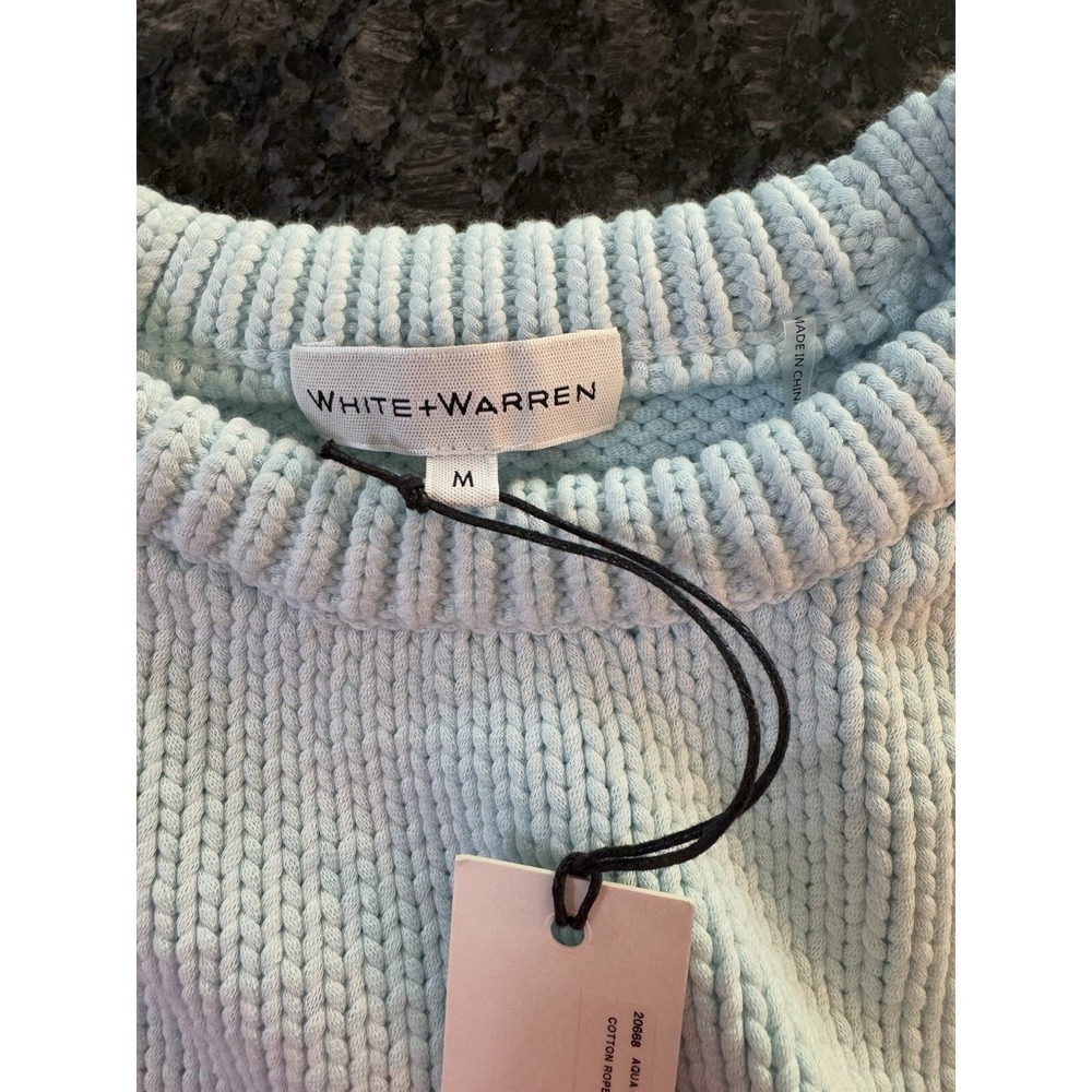 WHITE + WARREN Cotton Rope Crewneck Sweater. Light Green Blue Sz M. NWT - Picture 5 of 11